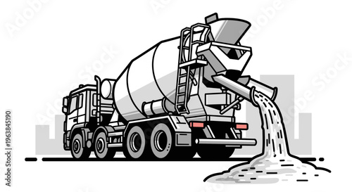 Cement mixer truck pouring concrete 1.