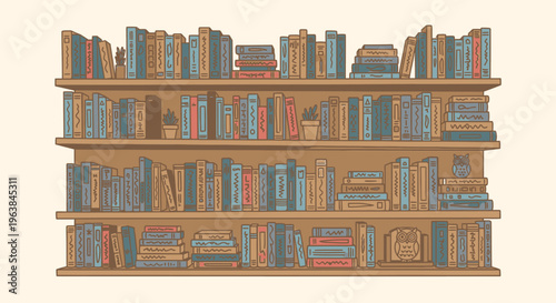 Large collection of books on shelf.