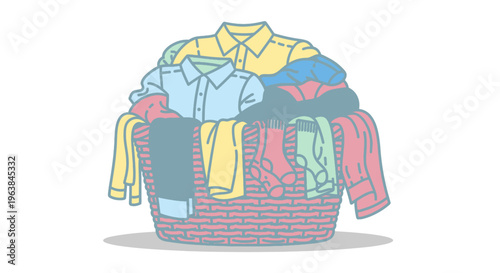 Laundry basket with colorful dirty clothes.