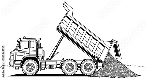 Large dump truck unloading gravel.