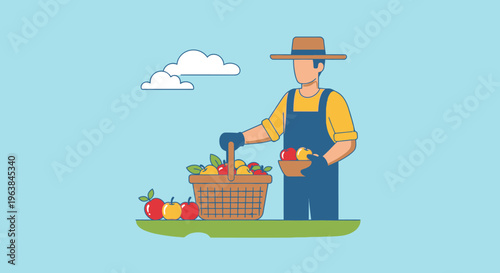 Man holding basket of fresh apples.