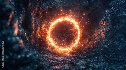 Glowing fiery portal abstract illustration fantasy art mysterious glowing opening