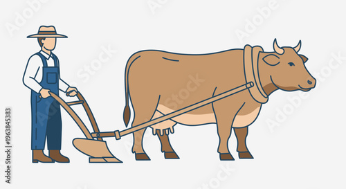 Man plowing with a brown cow.