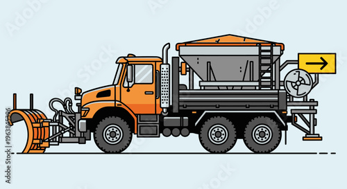 Large orange snowplow truck vehicle.