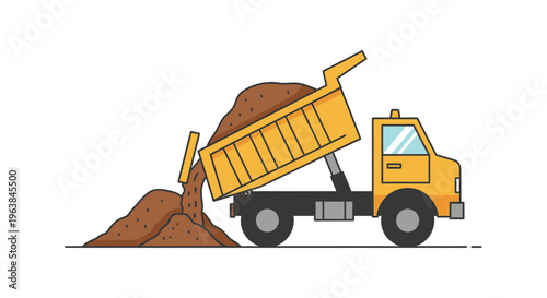 Yellow dump truck with brown dirt.