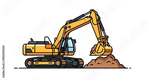 Yellow excavator digging into dirt pile 1.