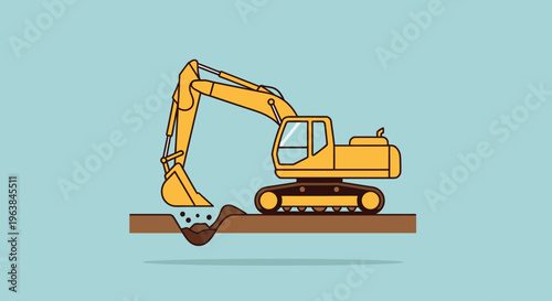 Yellow excavator digging into ground 1.