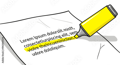 Yellow highlighter on paper text.