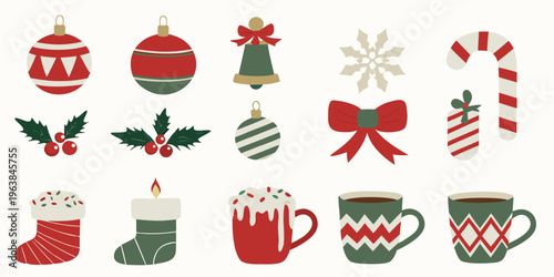Festive christmas decorations including ornaments sweets and cozy mugs