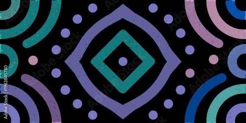 Abstract geometric pattern with nested diamond shapes and colorful curves