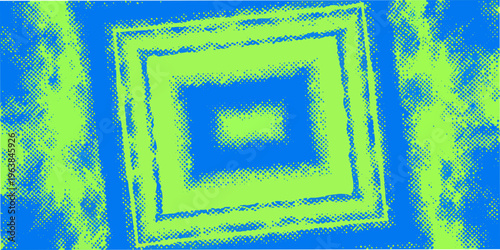 Nested squares in vibrant blue and green with a distorted glitch effect