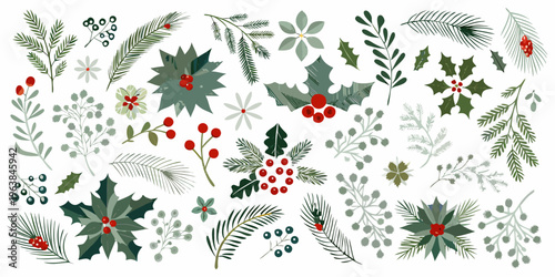 Assorted winter foliage and berries in a decorative arrangement