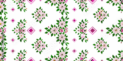 Delicate floral pattern with pink accents and scattered diamond shapes
