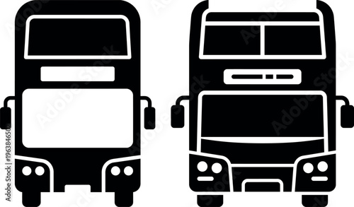 Double Decker Bus Front View Silhouette Icon Set