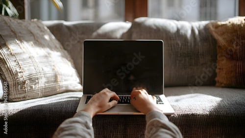 Engaged hands typing on a laptop keyboard at home, symbolizing focused work and the importance of digital privacy