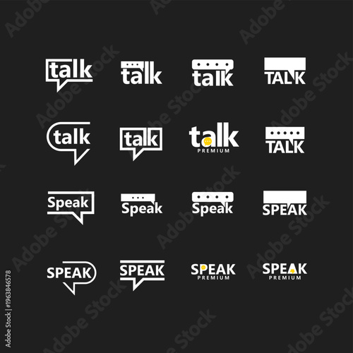 Modern "Talk" and "Speak" Logo Design Collection with Speech Bubbles and Chat Icons