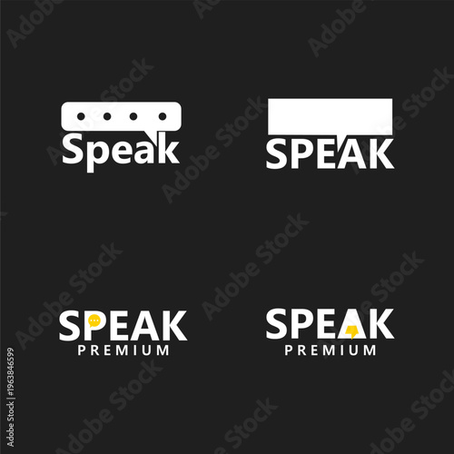 Speak and Speak Premium Logo Designs with Speech Bubble Icons for Communication and Language Apps