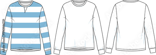 striped long sleeve t shirt design, casual apparel template, front back views clothing, vector fashion illustration, modern garment style, basic wear concept