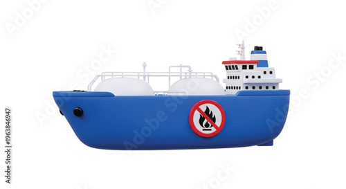 Blue Gas Carrier Ship with No Flammable Materials Signage, Specialized Vessel for Safe Transport of Liquefied Natural Gas