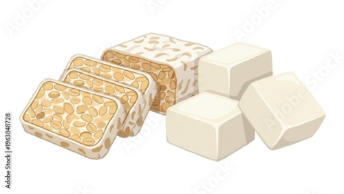 Raw Sliced Tempeh and Tofu Cubes Protein Source