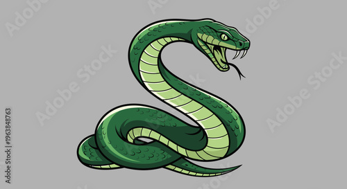 Green snake with open mouth.