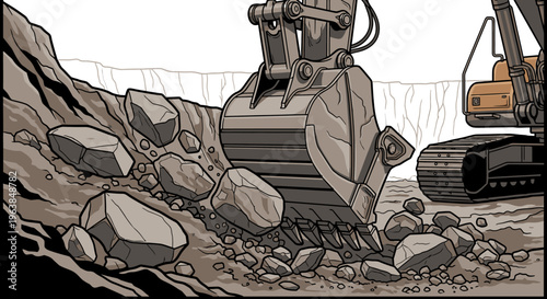Heavy machinery excavator digging rocks 1.