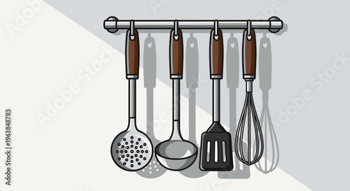 Kitchen Utensils Hanging on Rack 1.