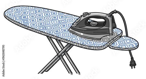 Iron and ironing board with cord.