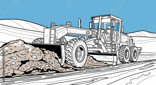 Large industrial bulldozer moving earth materials.