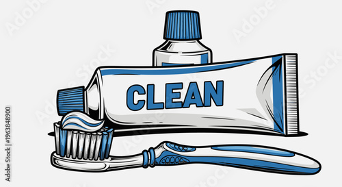 Toothbrush and toothpaste for cleaning teeth.