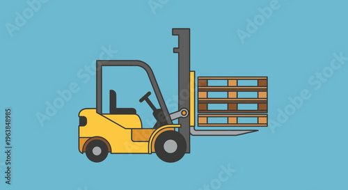 Yellow Forklift with Loaded Pallet.