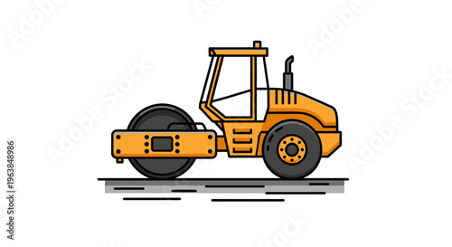 Yellow road roller construction vehicle machine.
