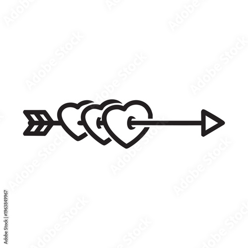 A black and white icon of two hearts pierced by an arrow