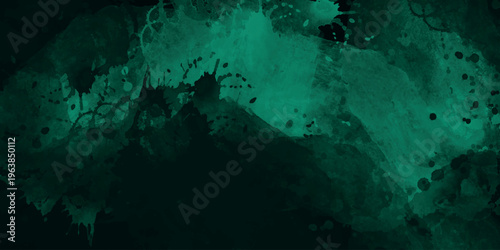 Dark emerald green watercolor wash with ink splatters and paint drips