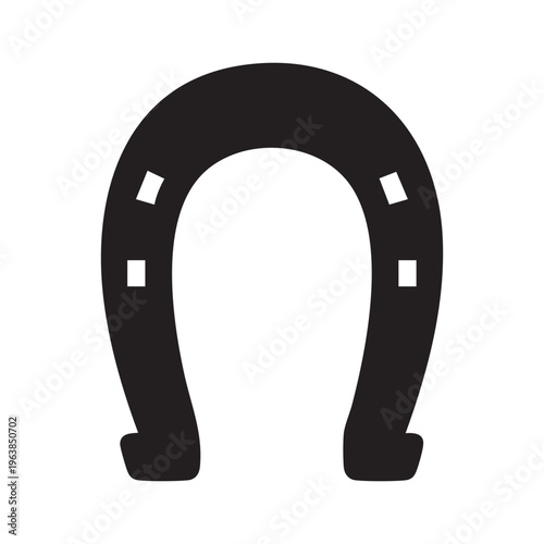 A black horseshoe with white squares on a white background