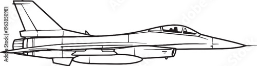 Multirole fighter jet vector line art side view military aircraft illustration isolated