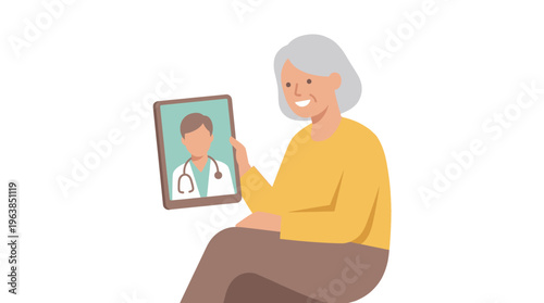 Senior woman using tablet for online doctor consultation telemedicine concept