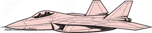 Experimental fighter jet vector line art side view futuristic military aircraft illustration isolated