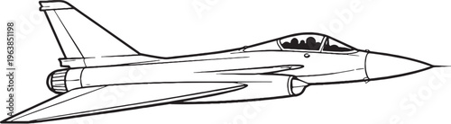 Delta wing fighter jet vector line art side view triangular wing military aircraft illustration isolated