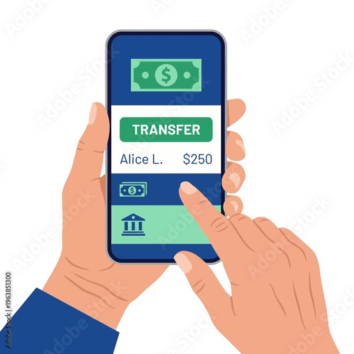 Hands holding smartphone making online money transfer digital banking concept