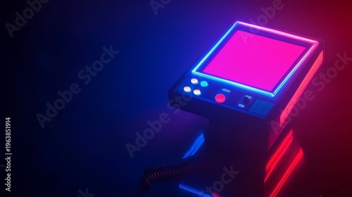 Neon arcade machine illustration with dark background and bright lighting