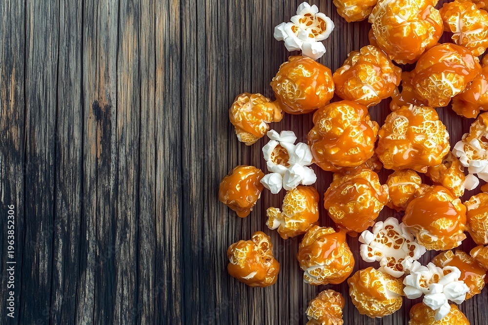 Fototapeta premium Colorful Sweet and Savory Popcorn Mix on Rustic Wooden Background