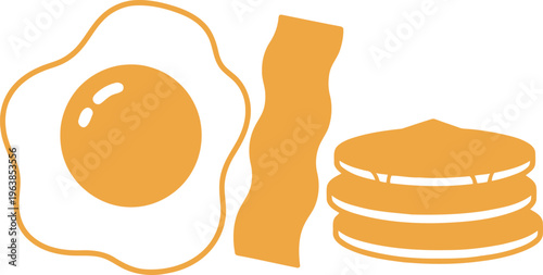 Breakfast food illustration of egg bacon and pancakes
