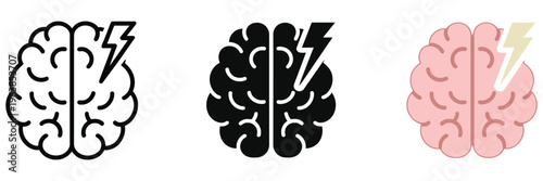 brainstorming icon set, brainstorm black sign with brain and lightning symbol, teamwork success purpose help partnership concept,creativity, and collaboration concepts.