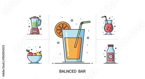 Balanced bar with orange juice glass.