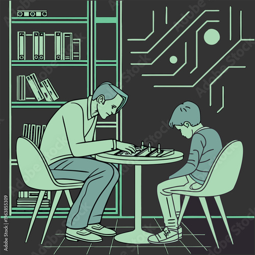 WebModern Technology Education Scene with Chess Strategy and Digital Network