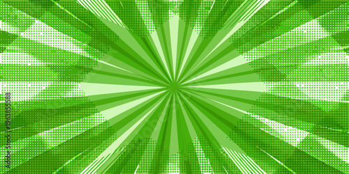 Abstract green burst with halftone dots radiating from a central point