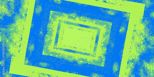 Nested squares in vibrant blue and yellow with a halftone texture