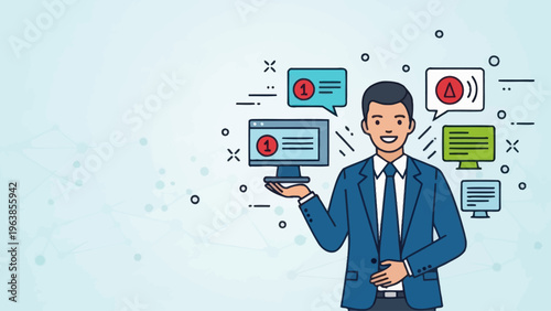 Businessman Holding Computer Screen Device.