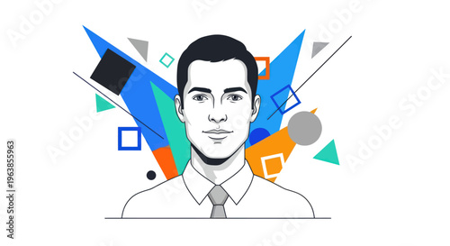 Businessman Portrait Illustration in Line Art.